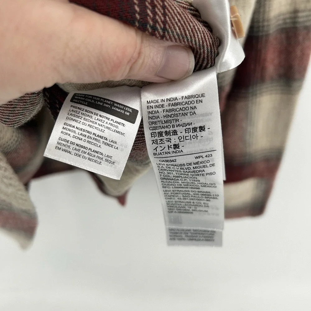 Levi's Standard The Western 4XL Pearl Snap Red Beige Flannel Big &‎ Tall NWT!